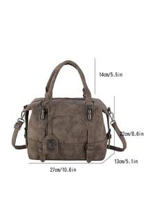 New Vintage Casual Women Handbag, Boston Bag, Office Commute Tote Bag, Shoulder Crossbody Bag With Detachable Strap