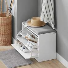 SoBuy FSR16-W, Hallway Shoe Bench Shoe Rack Shoe Cabinet With Flip-Drawer And Removable Seat Cushion, White, Depth: 30cm - Grey - View 3