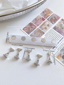 Set de decoración de arte de uñas 3D: 1 pieza de base hueca de acrílico + 5 piezas de puntas de uñas de color gelatina, con cristales de resina, cuentas, strass, efecto láser holográfico estilo coreano vintage, base de madera, 10 puntas de uñas doradas, gran regalo para niñas y mujeres