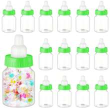 12 件婴儿迷你奶瓶婴儿洗澡礼品可填充奶瓶糖果盒小塑料糖果瓶 DIY 礼物，适合男孩女孩新生儿洗礼派对装饰，婴儿洗澡礼品 - 粉色和蓝色迷你奶瓶派对礼品袋盒塑料熊糖果瓶带丝带，适合婴儿洗澡礼品