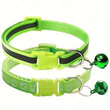 [Reflective Cat Collar] 2pcs Adjustable Reflective Cat Collars With Bell | Nylon Safety Collars For Cats And Dogs, Paw Print Design, Multiple Colors - Multicolor - View 22