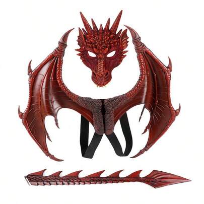 Newly Upgraded RP Dragon Set Halloween Decoration Dragon Wing Tail Mask Set Cosplay For Christmas, Halloween, Thanksgiving Easter Gift Halloween Gift | Dragon Warrior Full Set Costume, Halloween - Themed Outfit, Party Attire, Includes Mask + Wings + Tail, 5 Colors Available