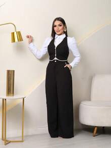 Conjunto Feminino Frente Única com Bojo e Calça de Alfaiataria – Elegância e Conforto no Tecido Sensoria--Novidade - Preto - Visão 2