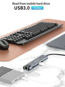 Laptop Type-C 8-In-1 Expansion Hub With Aluminum Alloy, External USB/Hard Disk, SD/TF Card Slots, 100M Ethernet Port, USB 3.0 Multifunctional Docking Station - 淺灰色 - 查看 9