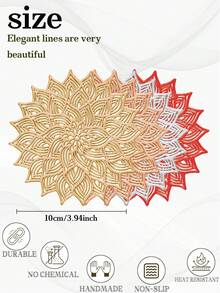 12pcs Gold Flower Coasters, PVC Material 3.94inch Round Coffee Cup Mats, Washable, Easy To Clean, Wipe-Able, Non-Slip, Heat-Resistant, Suitable For Room Decor, Dining Table Decor, Home Decor, Ideal For Holidays, Parties, Birthdays, Weddings And Dinners - Gold - View 3