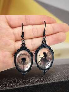 suteyi 1 Pair Of Black Lace Dandelion Fairy Pendant Earrings - Handmade Glass & Alloy, Iron Hooks, Perfect For Halloween, Thanksgiving, And Day Of The Dead Celebrations, Festive Gift Idea, Festive Earrings | Gothic Earrings | Detailed Craftsmanship, Halloween Accessories, Without Battery - Black - View 2