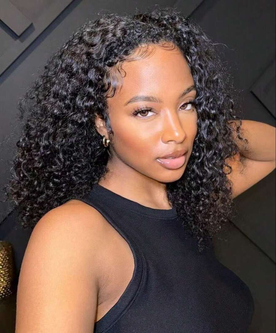 Half Wig Human Hair Glueless Wigs Upgrade 3 IN 1 Half Wig With Drawstring Seamless Clip Ins Flip Over Jerry Curly Human Hair No Glue No Lace For Women 200% Density 26 Inch - Natural Black - 查看 1