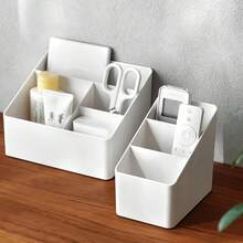 1pc Desktop Storage Box, Home Office Cosmetic Plastic Box, Multifunctional Organizing Storage Box, Remote Control Storage Box - Grey - View 4