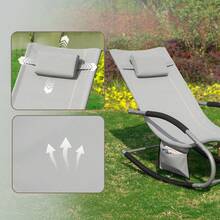 SoBuy 2-er Set Sonnenliege Schaukelstuhl wetterfest mit Kopfkissen – Relaxliege Gartenliege Schaukelliege Liegestuhl mit Seitentasche – Outdoor Balkon Camping bis 150 kg, OGS28-SCHX2 Gartenmöbel Braun Teslin-Stoff Metall 63x150x87 cm - Grau - Übersicht 6