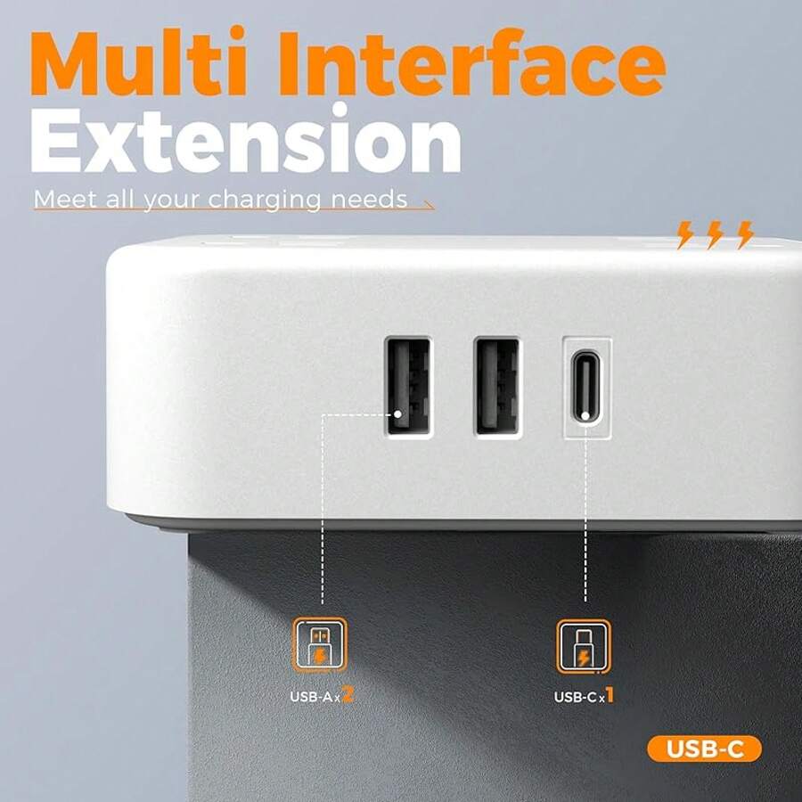 Regleta Multicontacto Extensión Eléctrica 1.5M con Sobretensión 8CA 3USB 1USB-C Oficina Dormitorio Gris - Puro Blanco - Ver 1
