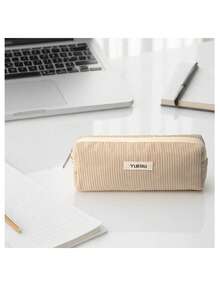 1 peça, estilo simples e versátil, material de veludo cotelê, toque macio, fecho de zíper seguro para uso, adequado para uso diário de estudantes e trabalhadores de escritório, usado para armazenamento de artigos de papelaria de estudo ou escritório, também pode ser usado como carteira de moedas, bolsa de caneta de veludo cotelê