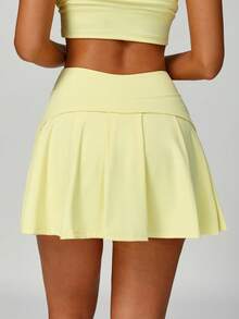 MASKERT Tennis Skirt "Women's Sports Half Skirt Tennis Golf Skirt Outdoor Sports Half Skirt Anti Glare Sportswear Comfortable And Skin Friendly - 黃色 - 查看 2