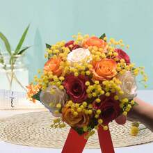 Wedding Bouquet Artificial Rose Bouquets Bridal Wedding Photo Booth Props Wedding Decorations - 紅色 - 查看 4