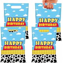 10/20/60pcs Cartoon Story Birthday Party Gift Bags, Cow Pattern, Cowboy Theme Party Supplies, Blue Sky White Cloud Pattern, With Handles, Cartoon Toy Theme Birthday Party Decorations - Blue - View 1