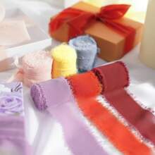4/3/2/1 Rolls Light Purple, Gradient Purple Handmade Chiffon Silk Ribbon Fringe 4cm X 5m Frayed Edges Ribbons For Wedding Invitations, Bridal Bouquets, Gifts Wrapping Crafts, Holiday Decorations,Valentine's Day Party Supplies, Bouquet Wrapping