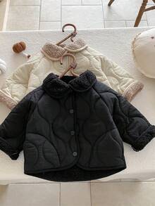 1件男婴黑色高领休闲舒适长袖开衫外套，冬季