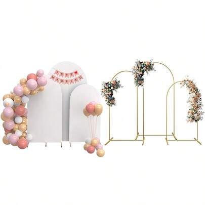 1-3Sets, Wedding Arch Metal,White Spandex Double Sided Wedding Arch Cover, Wedding Arch Backdrop Cover Kit For Wedding Birthday Party, Banquet, Ceremony And Gift Decoration