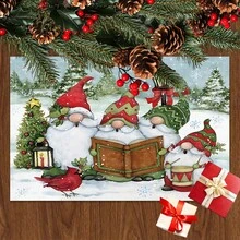 1pc/4pcs/6pcs Christmas Gnome Pattern Linen Placemats, Christmas Decor, Christmas Gift, Suitable For Dining Table, All Season Decoration, Washable Tablemats, Room Decor, Placemats, Coasters, Kitchen Dining Table Mats, Indoor Outdoor Party Decoration, Home Decor, Ideal Gift - Multicolor - View 3