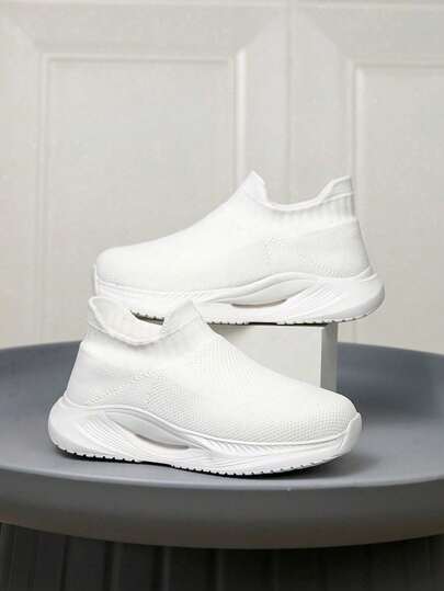 1 Pair Kids' Sneakers, Breathable Elastic Soft Shock-Absorbing Quick-Drying Lightweight Non-Slip Durable Slip-On Casual Shoes For Boys And Girls, Suitable For Running, Walking, Street Style, And Campus Style