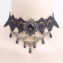 Halloween Elegant Sexy Women Lady Retro Gothic Punk Style Necklace Black Lace Neck Chain Collar Statement Choker Victorian Steampunk Jewelry Party Wedding Princess,5 Pieces/Set - 1 - 查看 3