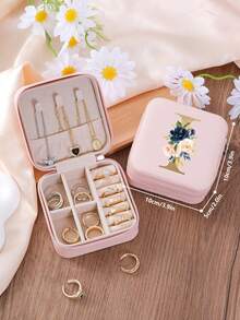 1pc Floral Rose Initial Jewelry Box, A-Z PU Leather White Portable Travel Jewelry Box, Black Jewelry Storage Box, Pink Mini Portable Zipper Jewelry Box, Necklace, Ring Pendant, Bracelet, Earring Storage Box, Jewelry Packaging Box, Suitable For Mother's Gift, Wedding Gift, Bridesmaid Gift, Anniversary Gift, Christmas Gift And Girlfriend's Boutique Gift. - Multicolor - View 11