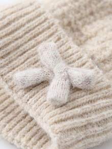 1pc Kids Knitted Hat With Bow, Thermal Lined Thick Warm Ear Ion Hat For Girls, Suitable For Autumn/Winter Outdoor & Daily Wear - Multicolor - View 6