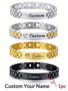 1pc Custom Personalized Stainless Steel Men's Bracelet, Customized Watch Strap Bracelet Personalized Name Bracelet For Men Name Dad Bracelet For Husband Father Unique Ideal Gifts For Him Boyfriend, Dad, Family, Friends, Son, Grandparents For Anniversaries