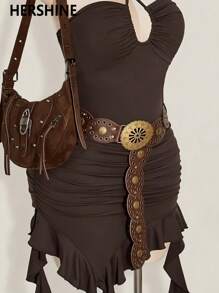 Hershine 1-Piece Western Cowboy Bohemian Punk Belt Personalized Fashion Accessories Women's Hollow Flower Buckle Ellipse Cake Belt Decoration Bohemian Belt Dress Accessories Suitable For Daily Commuting And Versatile Matching, Friend Gatherings, Vacation Dinners, Dances, Parties, Music Festivals Wearing Matching, Giving Gifts To Friends, Family, Mothers, Girlfriends, Birthdays, Valentine's Day Gifts, Mother's Day Gifts,Halloween