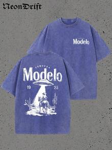 Y2K, Cool,UFO,Outdoor Sport,Modern Streets,Fashionable Pure Cotton Vintage Washed Men's T-Shirt, A Surprise Gift For Family And Friends, With Drooping Shoulder Sleeves And Round Neck,High-Quality Batik Cotton Retro Fashion Brand T-Shirt,A Certain Thickness Suitable For Summer T-Shirts, Holiday Gifts.