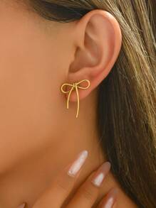 1 对女士优雅蝴蝶结耳钉，简约百搭，适合庆祝、派对、送礼 - 銀色 - 查看 2