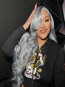 13x4 Grey Lace Front Wigs Human Hair Glueless Wig Pre Plucked With Baby Hair 180 Density Body Wave Lace Front Wigs Human Hair Can Be Permed & Dyed HD Transparent Water Wave Human Hair Wig For Women 34 Inch True To Length - 灰色 - 查看 8