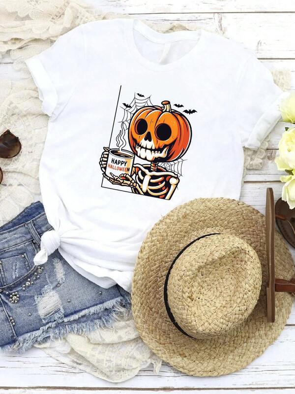 180g Felpa in puro cotone con zucca e scheletro di Ognissanti, Felpa con scheletro di Ognissanti felice, Felpa con cappuccio con zucca e scheletro, Regalo di Ognissanti per gli amanti del caffè, Grafica morbida e alla moda, Abbigliamento da strada versatile e di design, Leggermente unisex, Elegante.