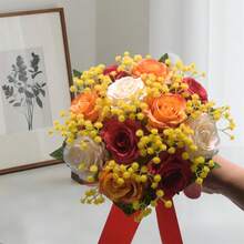 Wedding Bouquet Artificial Rose Bouquets Bridal Wedding Photo Booth Props Wedding Decorations - 紅色 - 查看 3