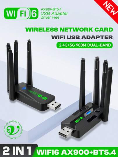 KZ 2 IN 1 WIFI6 900Mbps WiFi Network Card 2.4G/5Ghz Bluetooth 5.4 Wi-Fi Dongle AX900 802.11AX USB3.0 4-Antennas High-Speed Network Card Wireless Receiver For PC Laptop WIN 10/11 Driver Free2 IN 1 WIFI6 900Mbps WiFi Network Card 2.4G/5Ghz Bluetooth 5.4 Wi-Fi Dongle AX900 802.11AX USB3.0 4-Antennas High-Speed Network Card Wireless Receiver For PC Laptop WIN 10/11 Driver Free