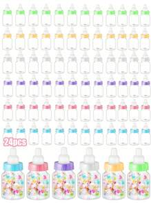 12 件婴儿迷你奶瓶婴儿洗澡礼品可填充奶瓶糖果盒小塑料糖果瓶 DIY 礼物，适合男孩女孩新生儿洗礼派对装饰，婴儿洗澡礼品 - 粉色和蓝色迷你奶瓶派对礼品袋盒塑料熊糖果瓶带丝带，适合婴儿洗澡礼品