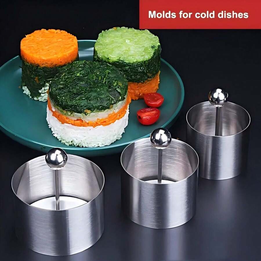 1 件装，带推杆的蛋糕模具环，冷盘模具，圆形不锈钢压模，饭团模具，蛋挞环，饭团模具，适用于餐厅厨房的蛋糕模具。