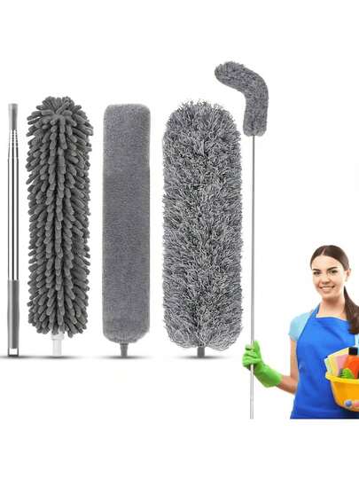 4pcs Ultra-Fine Fiber Duster, Extendable Spider Web Duster With 100-Inch Stainless Steel Handle, Reusable And Washable. Ceiling Fan Cleaner, Suitable For Dusting, Blinds, Cars, High Ceilings And Other Cleaning Tools
