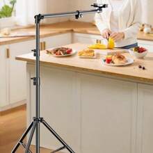 1set Mobile Phone Stand Floor Shooting Tripod Adjustable Floor Tripod, Suitable For Mobile Phones, With A Retractable Attachment Arm, Suitable For Live Streaming, Recording, Cooking, Painting, And Food Photography. Mobile Phone Stand Floor Shooting Tripod, Desktop Overhead Phone Stand Multi Functional Mobile Phone Live Streaming Stand Outdoor Shooting For Summer Vacation, Travel, Outdoor Activities, Live Streaming, Stable Recording Selfie Stick Vlogging Equipment Strong Load-Bearing - Black - View 8