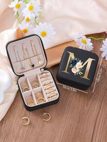 1pc Floral Rose Initial Jewelry Box, A-Z PU Leather White Portable Travel Jewelry Box, Black Jewelry Storage Box, Pink Mini Portable Zipper Jewelry Box, Necklace, Ring Pendant, Bracelet, Earring Storage Box, Jewelry Packaging Box, Suitable For Mother's Gift, Wedding Gift, Bridesmaid Gift, Anniversary Gift, Christmas Gift And Girlfriend's Boutique Gift. - Multicolor - View 17