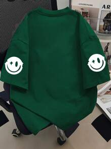 1-Piece Boy Slogan Printed Short-Sleeve T-Shirt, Soft Fabric Summer Daily Casual Wear - Dark Green - View 2