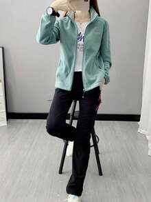 1件装 女士户外徒步登山330克加厚防风抓绒外套，冬季滑雪 - 綠色 - 查看 3