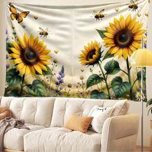 1pc Sunflower Garden Party Tapestry Backdrop With Butterflies & Bees - Vibrant 2D Fabric Art Print Poster For Indoor/Outdoor Decor, Home Wall Tapestry, And Event Decorations, Garden Decoration, Multi-Use In Mixed Sizes, Ideal Gift For Family, Friends & Classmate - Style 1 - View 6