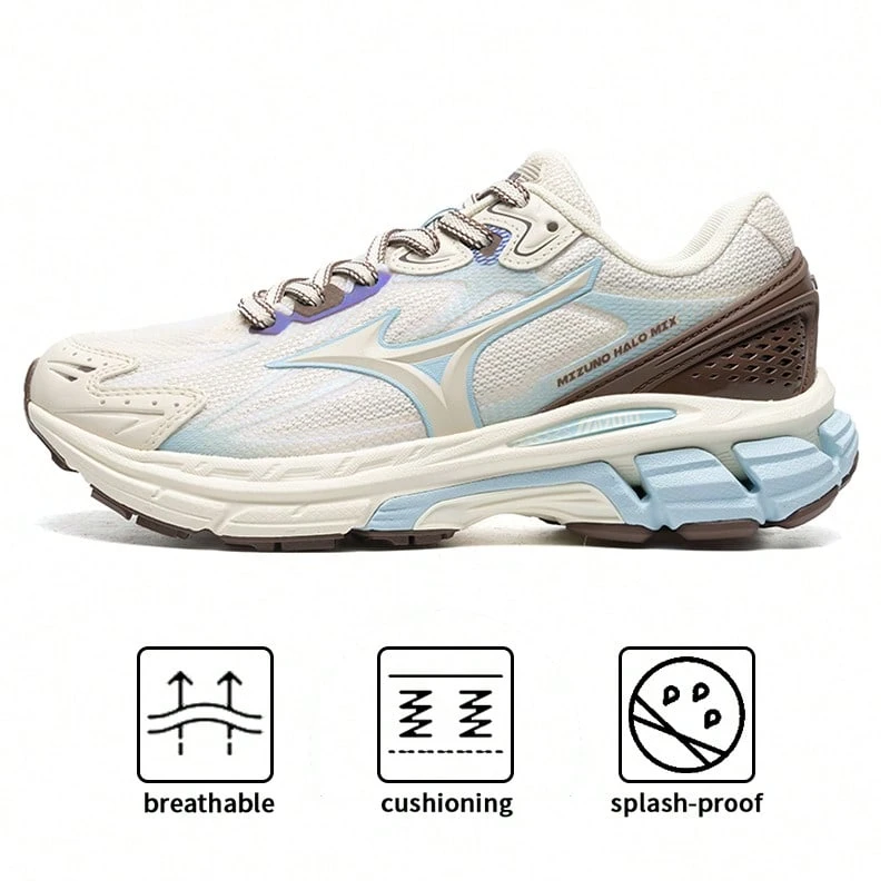 Mizuno HALO MIX 跑鞋，3D TPU 支撑鞋底结构，男女款减震，户外路跑 D1GH2408 - 仿古白/可可棕/淡藍 - 查看 1