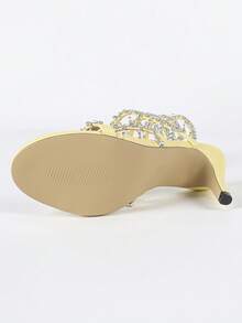 Giày cao gót đế xuồng cho nữ, thời trang tối giản, quai ngang đính đá Rhinestone, mũi tròn, phù hợp cho mùa hè và mùa thu - Màu vàng - Xem 10