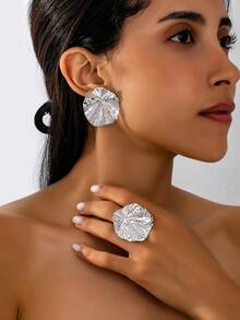 Women's Jewelry Set, Ring + Lotus Leaf Earrings - Lotus Leaf Ring + Earring Set - View 3
