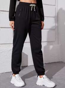 Women's Solid Color Fitness Running Workout Fashionable Outdoor Exercise Sheer Drawstring Elastic Waist With Cuffed Leg Pants, Girlfriend Style Gym Fitted Yoga Outdoor Workout Running Cycling Cropped Sport Trousers, Great Gift For Girlfriend