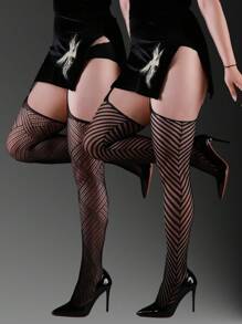 1/2/3 双女士加大码曲线渔网紧身裤，性感黑色透明连裤袜，带有几何镂空线条，适合春夏季、Y2K、万圣节