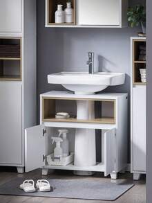 SoBuy Under Sink Cabinet Bathroom Vanity Unit Bathroom Cabinet Suitable For Pedestal Sinks Grey W60 X D30 X H61cm BZR148- Home Bathroom Decor Bathroom Organizer Summer Bathroom Accessories - White - View 1