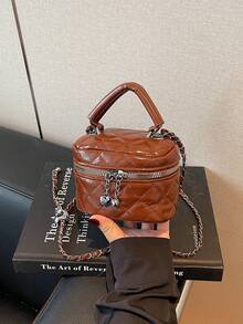 1 pièce Mini sac à main pour femme, couleur unie, sac bandoulière croisé avec motif en losange brodé. Convient pour ranger les cartes et les clés. Porte-monnaie mignon avec décoration en forme de cœur, style Y2K. Sac pour femme adapté à un usage quotidien, aux courses et aux voyages.