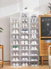 6/12个装透明塑料鞋盒，卧室收纳盒，可折叠翻盖，透明鞋柜，可放置于床下 - 彩色 - 查看 2